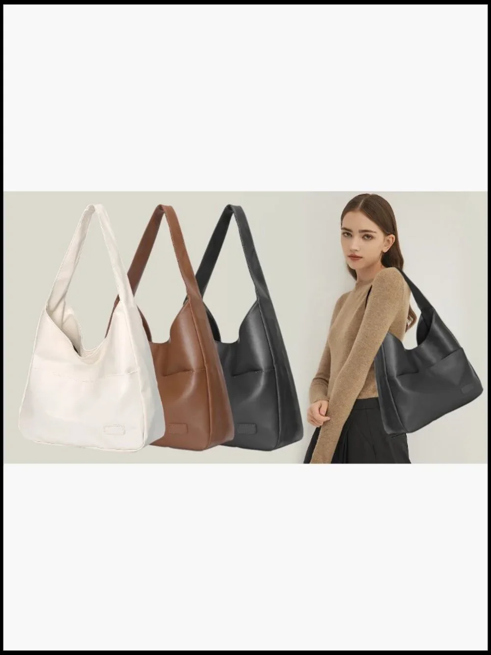 Vegan Leather Hobo Bag Large Soft Shoulder Tote Purse Everyday Chic